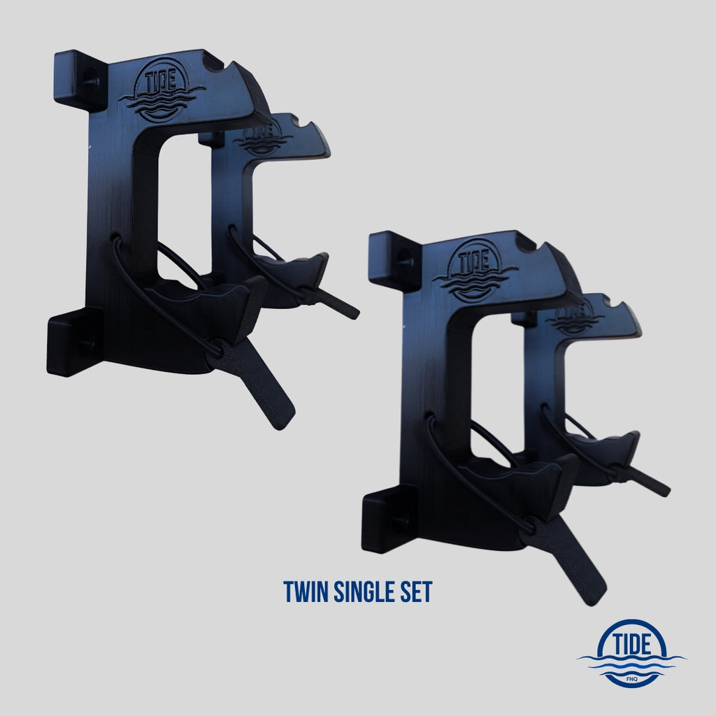Black Single Gunwale Speargun Rack  Twin Set - Carbon Fibre Bungee Tabs