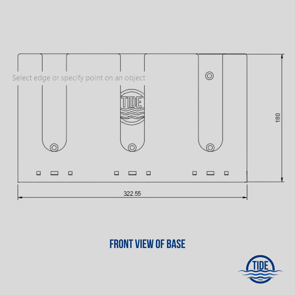 Drawing of measurements - Triple Upright Base 