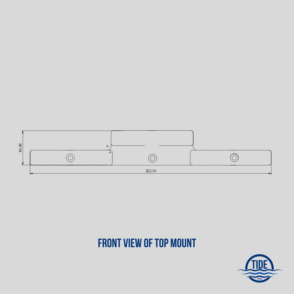 Front view of drawing measurements - top mount triple upright 