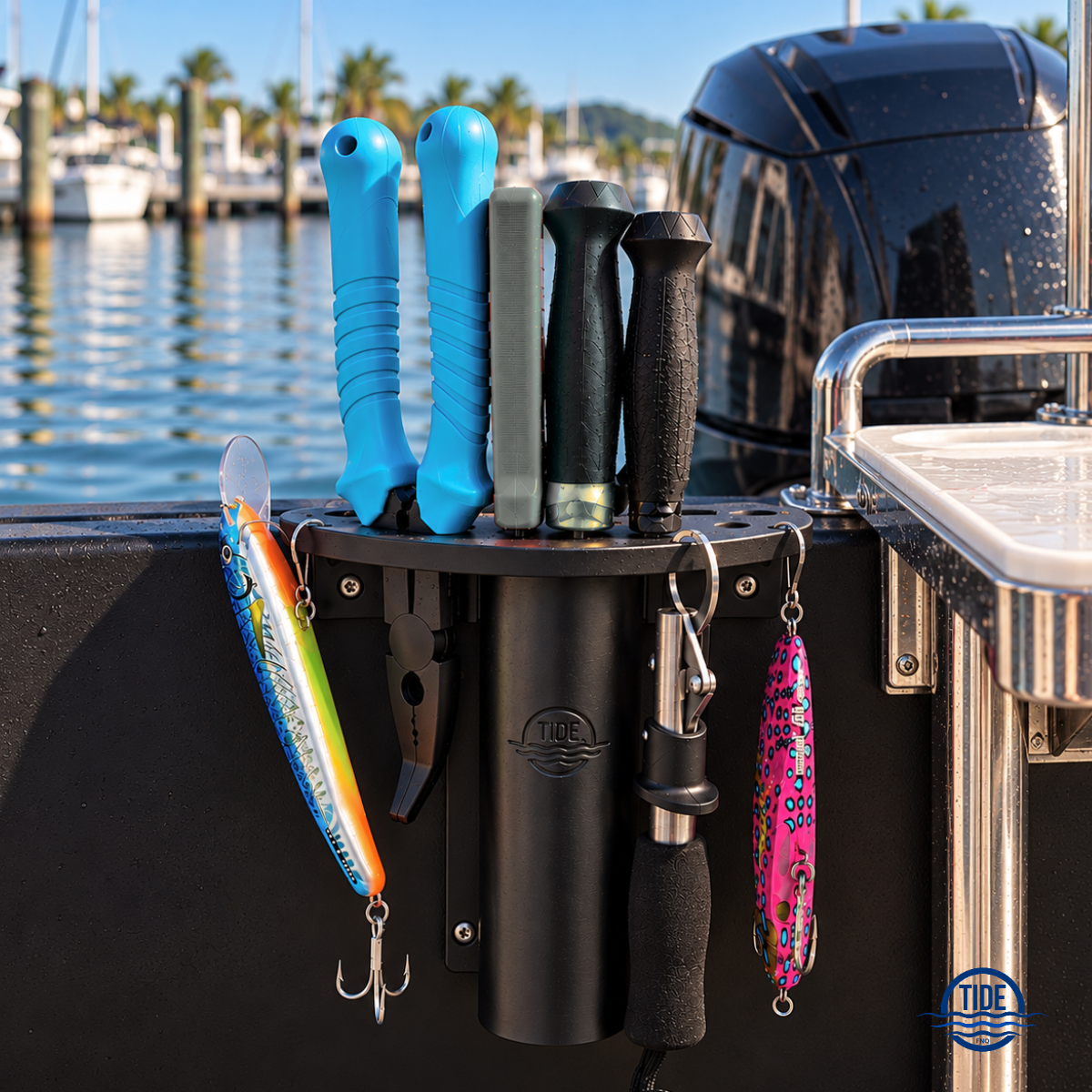 Extended Fishing Tool Station – Knife & Plier Block | Marine-Grade Boat Storage