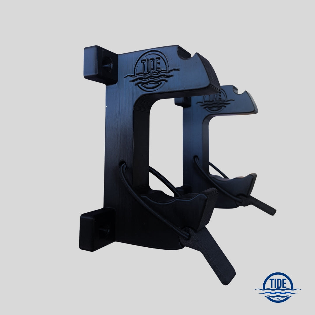 Single Gunwale Speargun Rack with carbon fibre easy grip bungee tabs