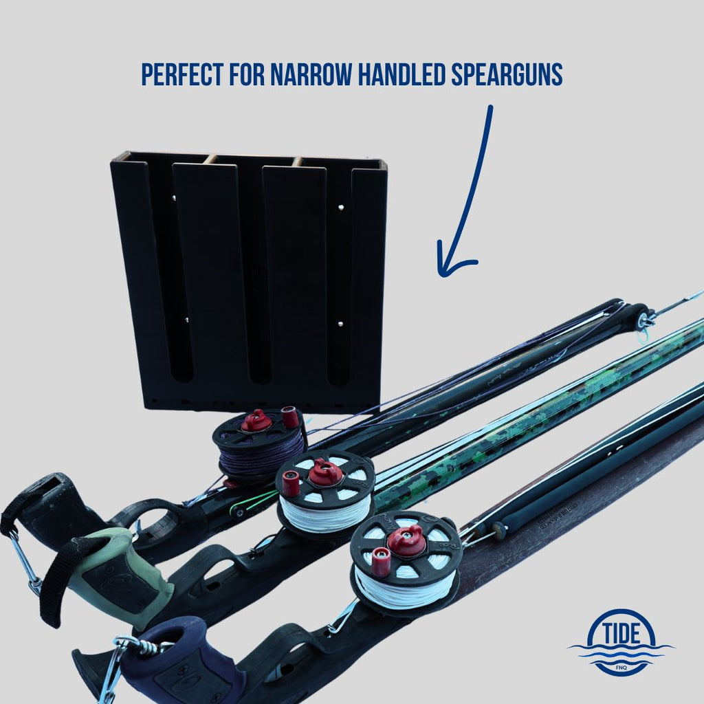 Spearguns with slim fit handles standalone triple upright in stealth black 