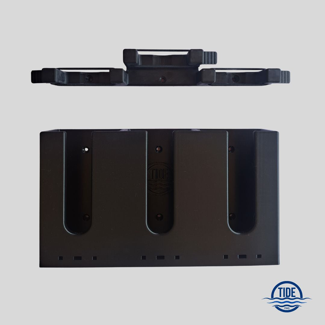 Triple Upright Speargun Rack – Stealth Black - Marine-Grade, UV-Resistant with Carbon Fibre Tabs