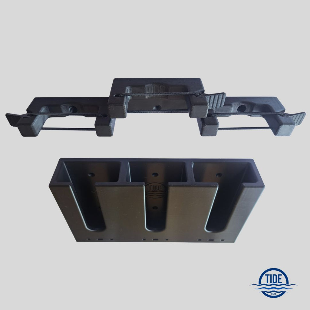 Triple Upright Speargun Rack – Stealth Black - Marine-Grade, UV-Resistant with Carbon Fibre Tabs