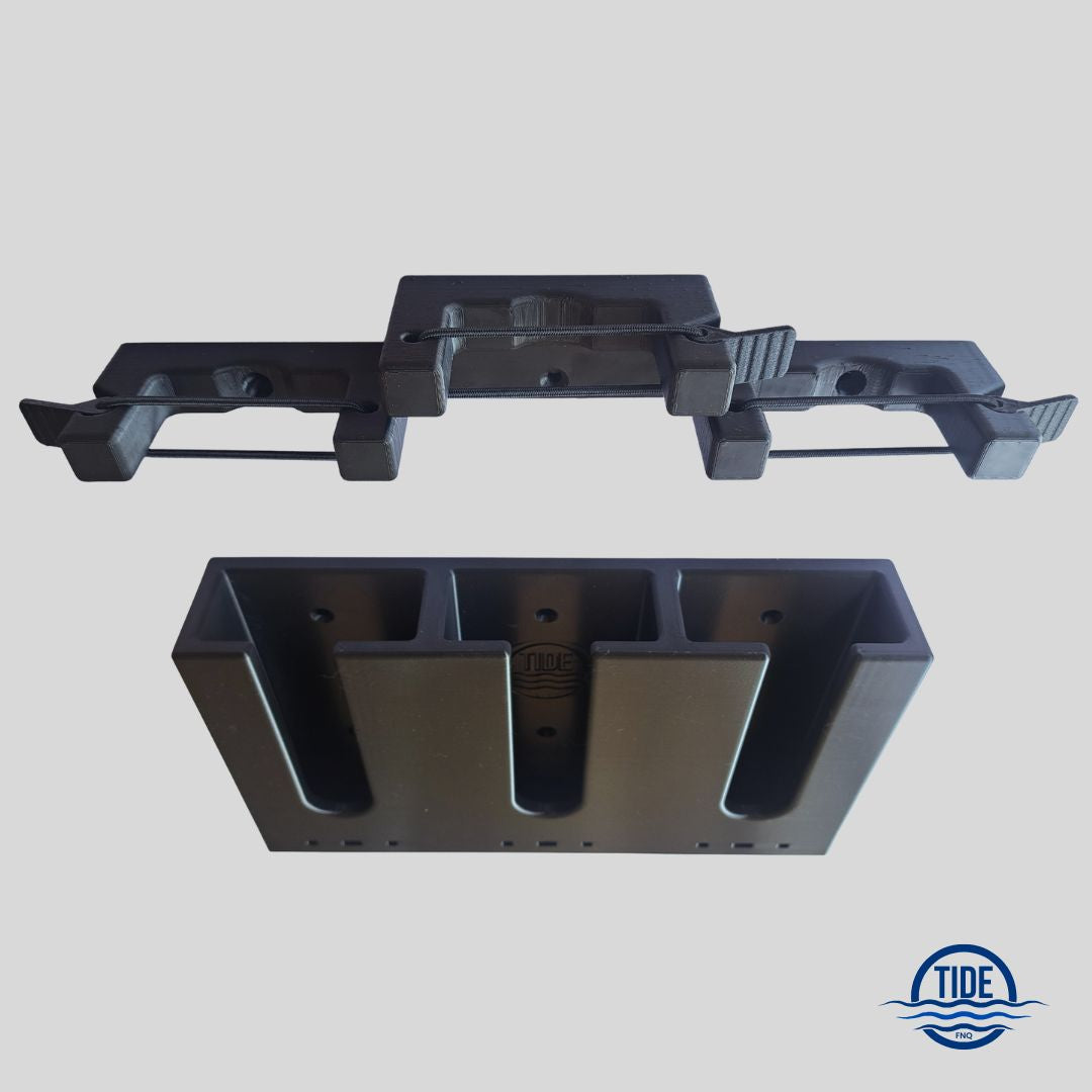 Triple Upright Speargun Rack – Stealth Black - Marine-Grade, UV-Resistant with Carbon Fibre Tabs