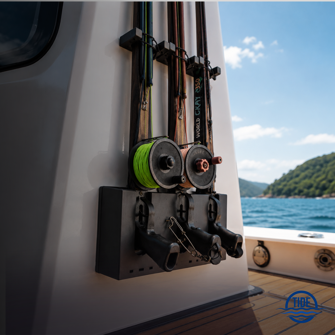Triple Upright Speargun Rack – Stealth Black - Marine-Grade, UV-Resistant with Carbon Fibre Tabs