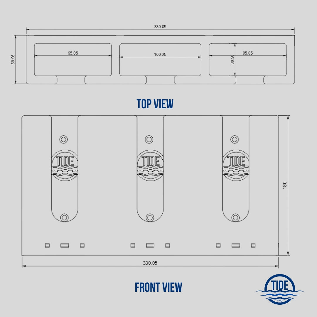 Drawing of Upright Triple Speargun Rack