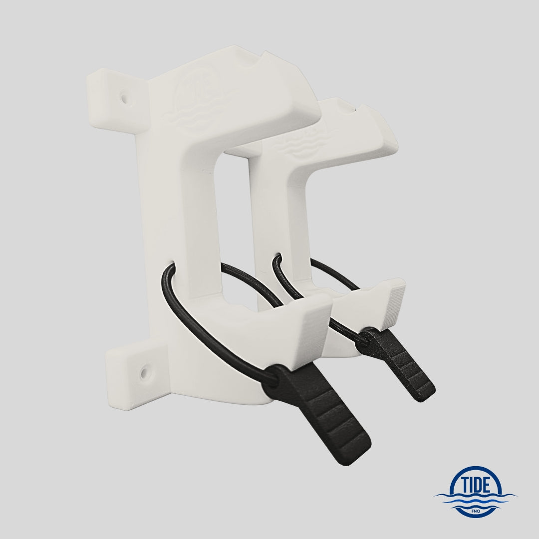 Side view of Single Gunnel Speargun Rack showing slim, space-saving design